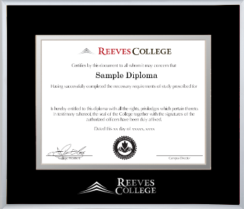 Satin silver metal diploma frame with double matting and silver embossed logo
